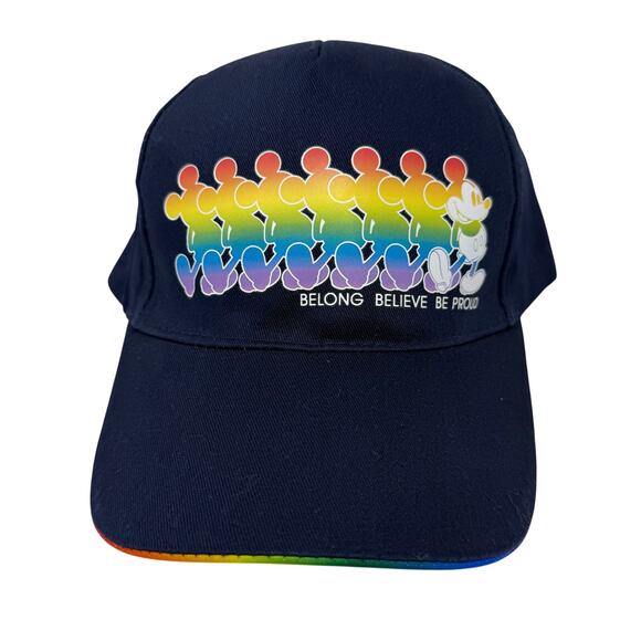Disney Pride Collection Mickey Mouse Rainbow Hat Navy “Belong Believe Be Proud” - Picture 1 of 5